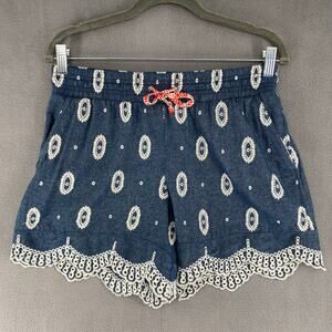 Anthropologie Ett Twa Eyelet Chambray Shorts Womens XS Blue Scalloped Hem